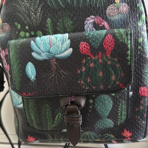 Floral Succulent Small Black Backpack Faux Leather - Picture 2 of 6